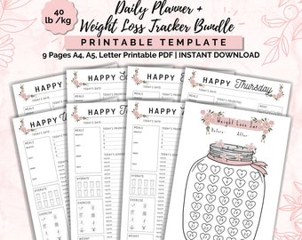 Weight Loss Jar 40 lb/kg Printable, Weight Loss chart, Weight loss planner, Day Planner, Daily Planner, Daily Organizer, Daily Schedule PDF