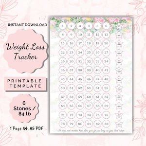 Weight Loss Tracker 6 Stones / 84lbs, Motivational chart, Weight Loss Chart Weight Progress, A4 Printable PDF