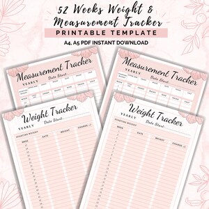 Wochen-Tracker für Gewicht und Messung, A4 A5 Printable (Digitaler Download)