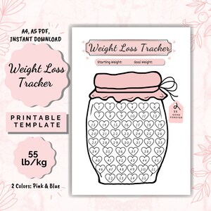 Weight Loss Jar 55 lb/kg, Weight Loss Tracker, Weightloss planner, weight loss printable, Weight Loss Chart image 1