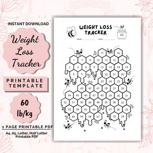 Weight Loss 60 lb/kg Printable, Weight Loss chart, Weight loss planner, weightloss, Weight Loss journey