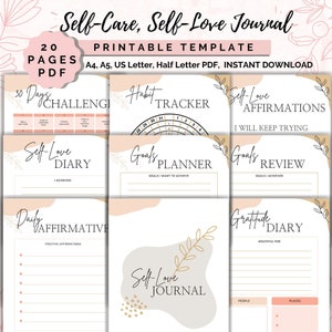 Self Love Journal printable, Self Care Journal Positivity affirmation Journal, Gratitude Journal, Mental Health Journal, Mindfulness Journal