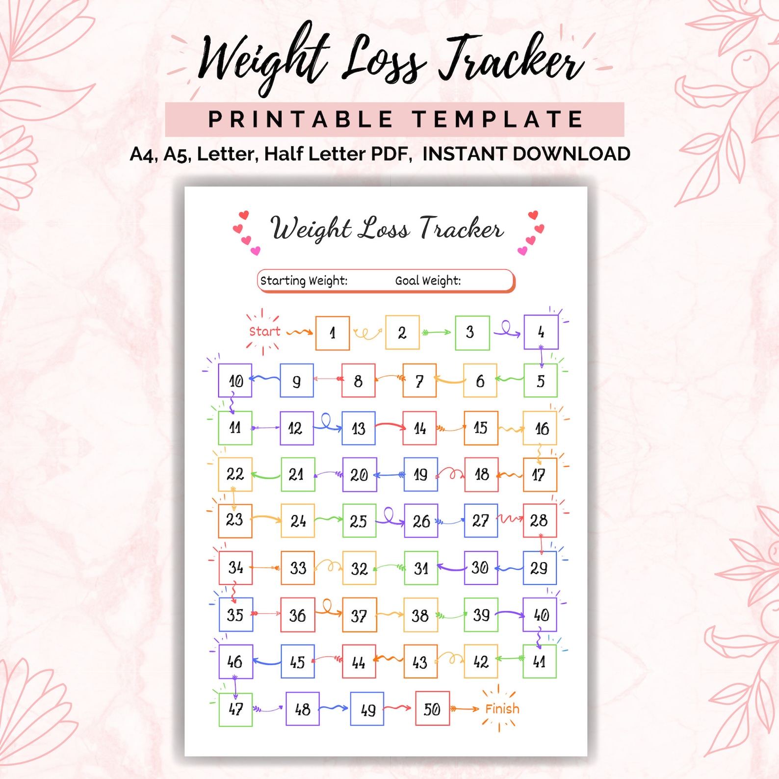 Weight Loss Tracker Printable 50 Lb/kg Weight Loss Chart Etsy