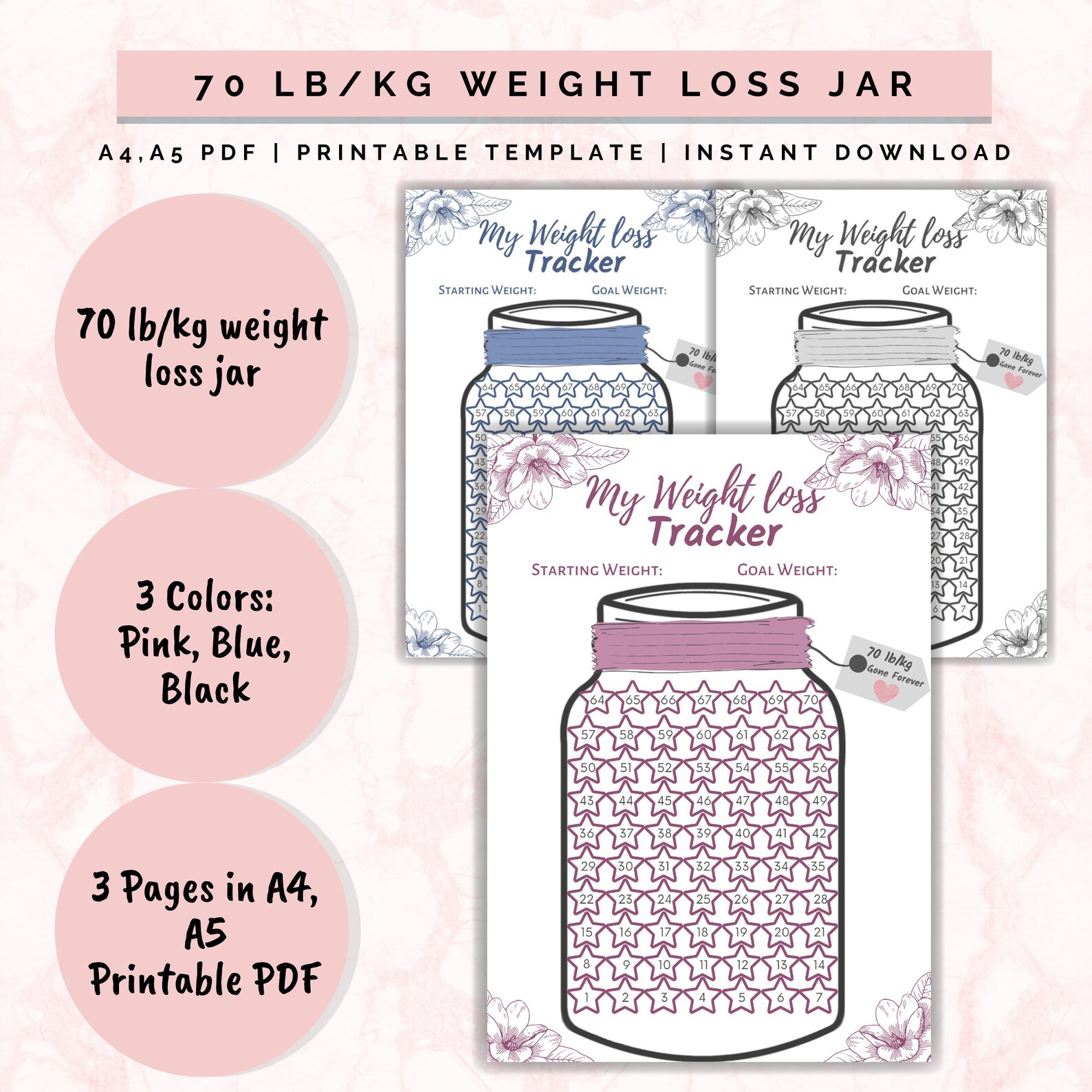 Weight Loss Jar 70 Lb/kg, Weight Loss Tracker, Weightloss Planner ...