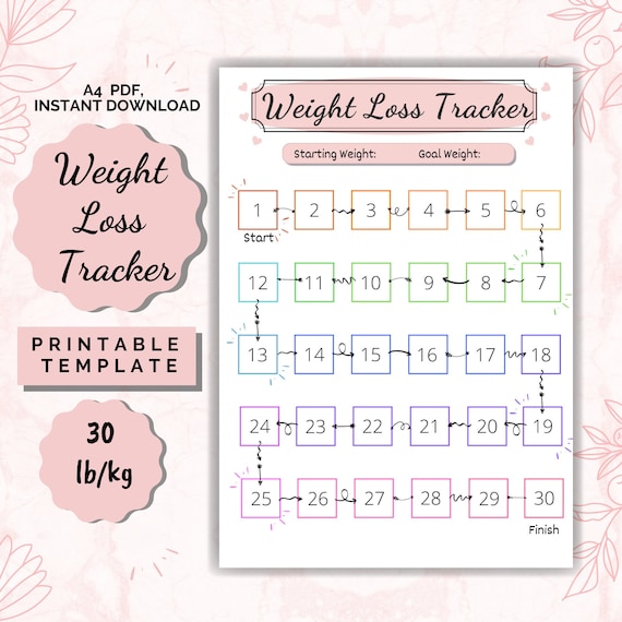 Weight Loss Tracker Printable 30 Lb/kg Weight Loss Chart Etsy Canada