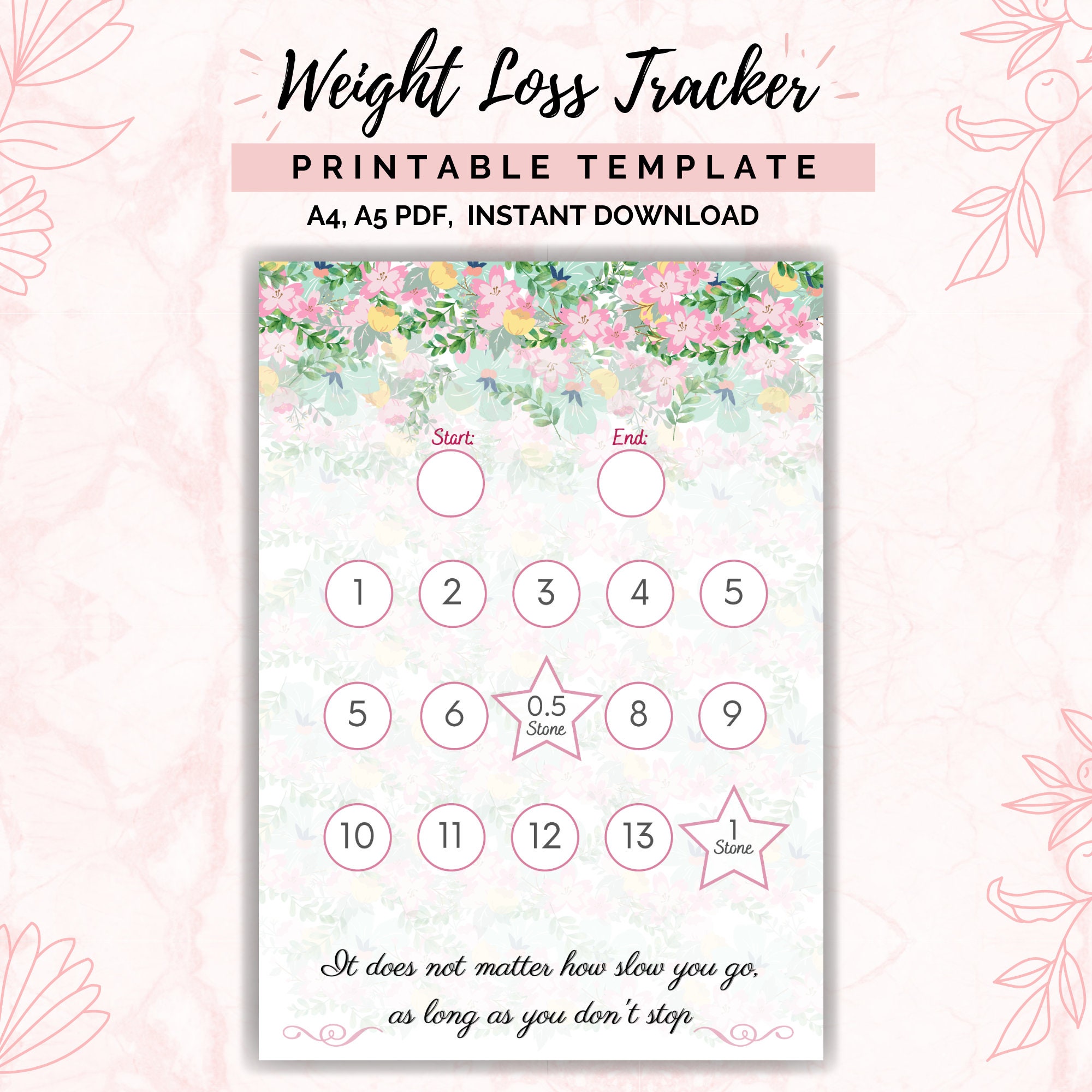 Weight Loss Tracker Printable 1 Stone Weight Loss Chart - Etsy