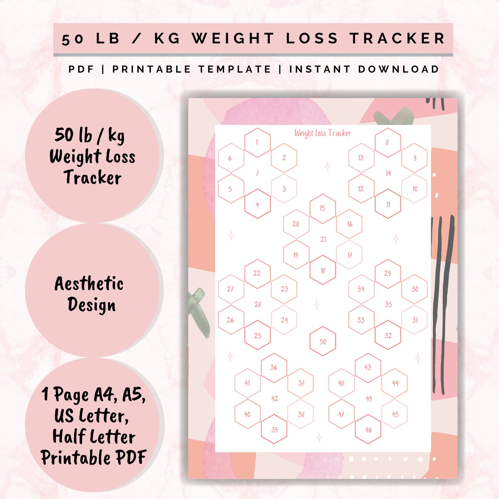 Weight Loss Tracker Printable 50 Lb/kg, Weight Loss Chart Motivational ...