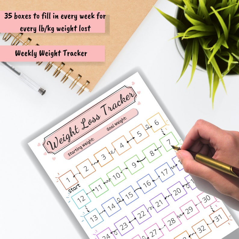 Weight Loss Tracker Printable 35 Lb/kg, Weight Loss Chart Motivational