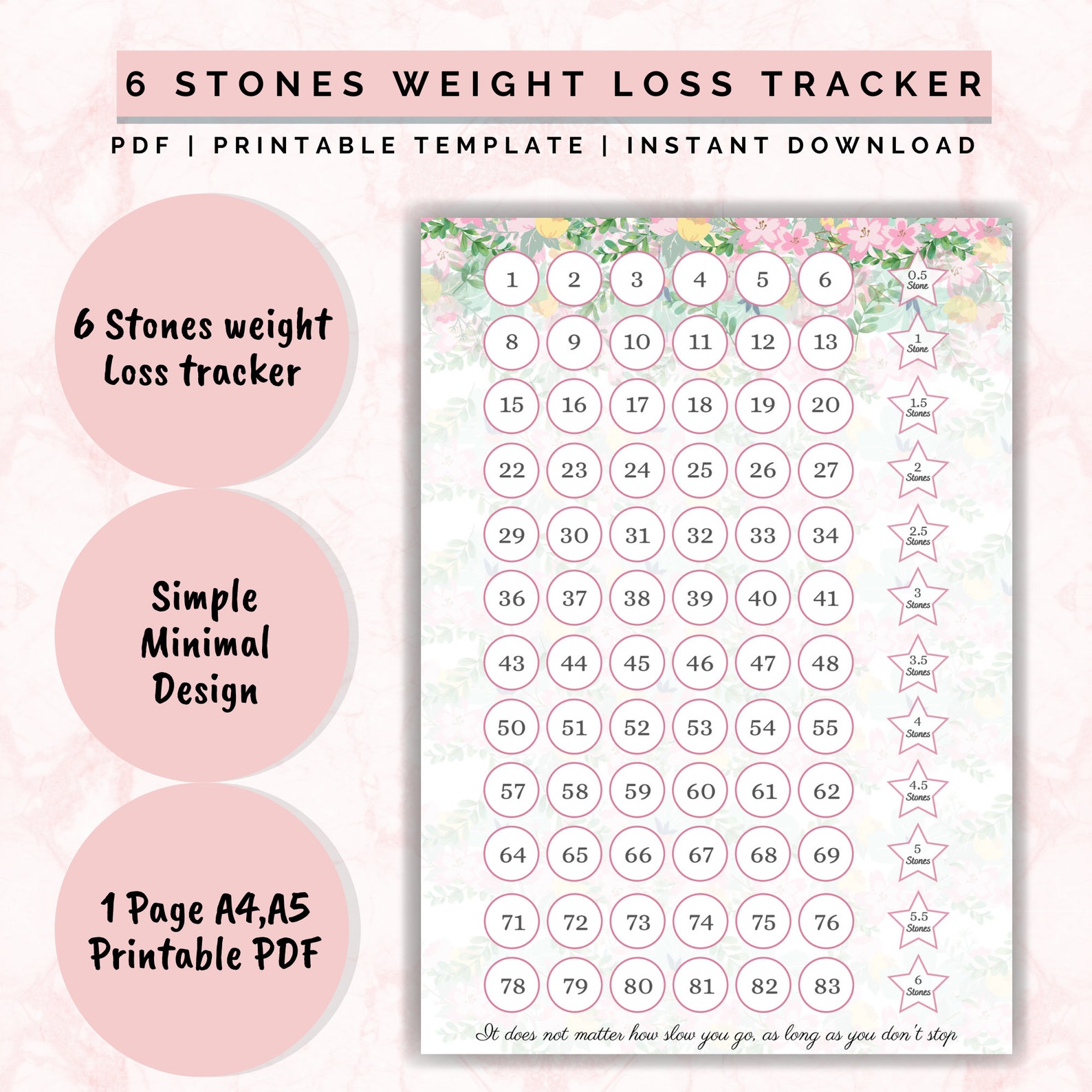 Weight Loss Tracker 6 Stones / 84lbs, Motivational Chart, Weight Loss