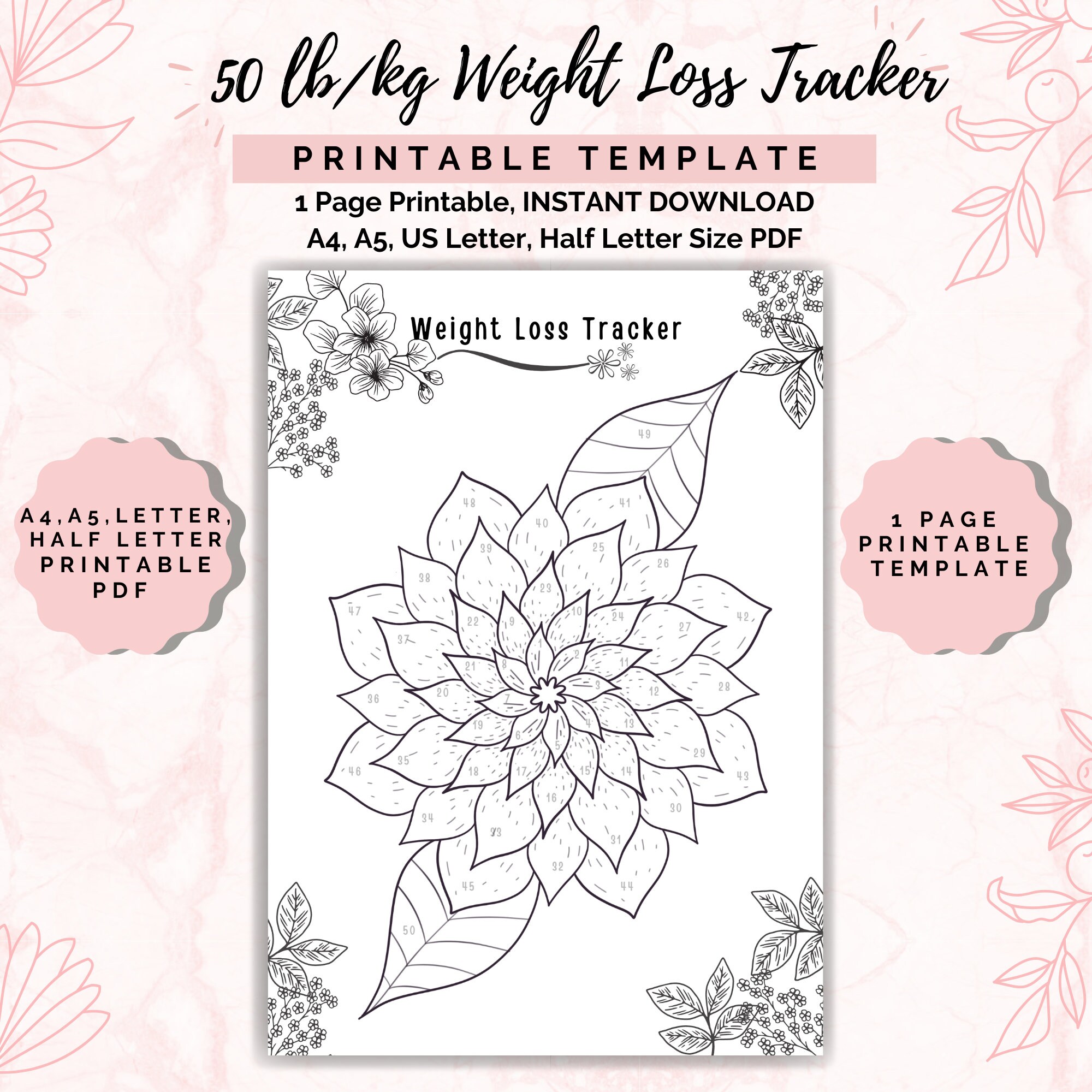 Weight Loss Tracker Printable 50 Lb/kg Weight Loss Chart - Etsy