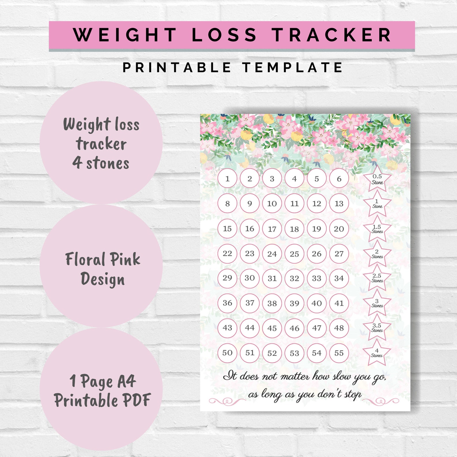 Weight Loss Tracker 4 Stones / 56lbs, Motivational Chart, Weight Loss Chart Weight Progress, A4 ...