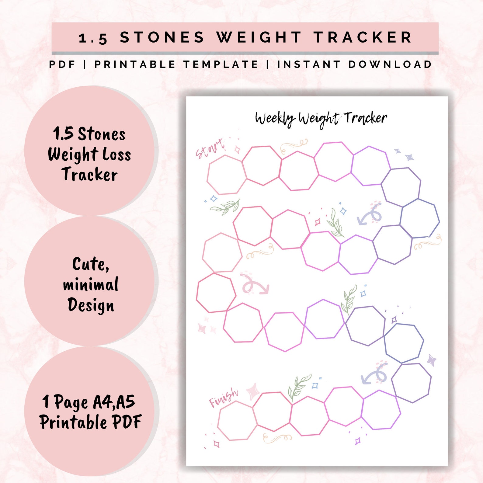Weight Loss Tracker 1.5 Stones / 21lbs, Motivational Chart Weight Loss