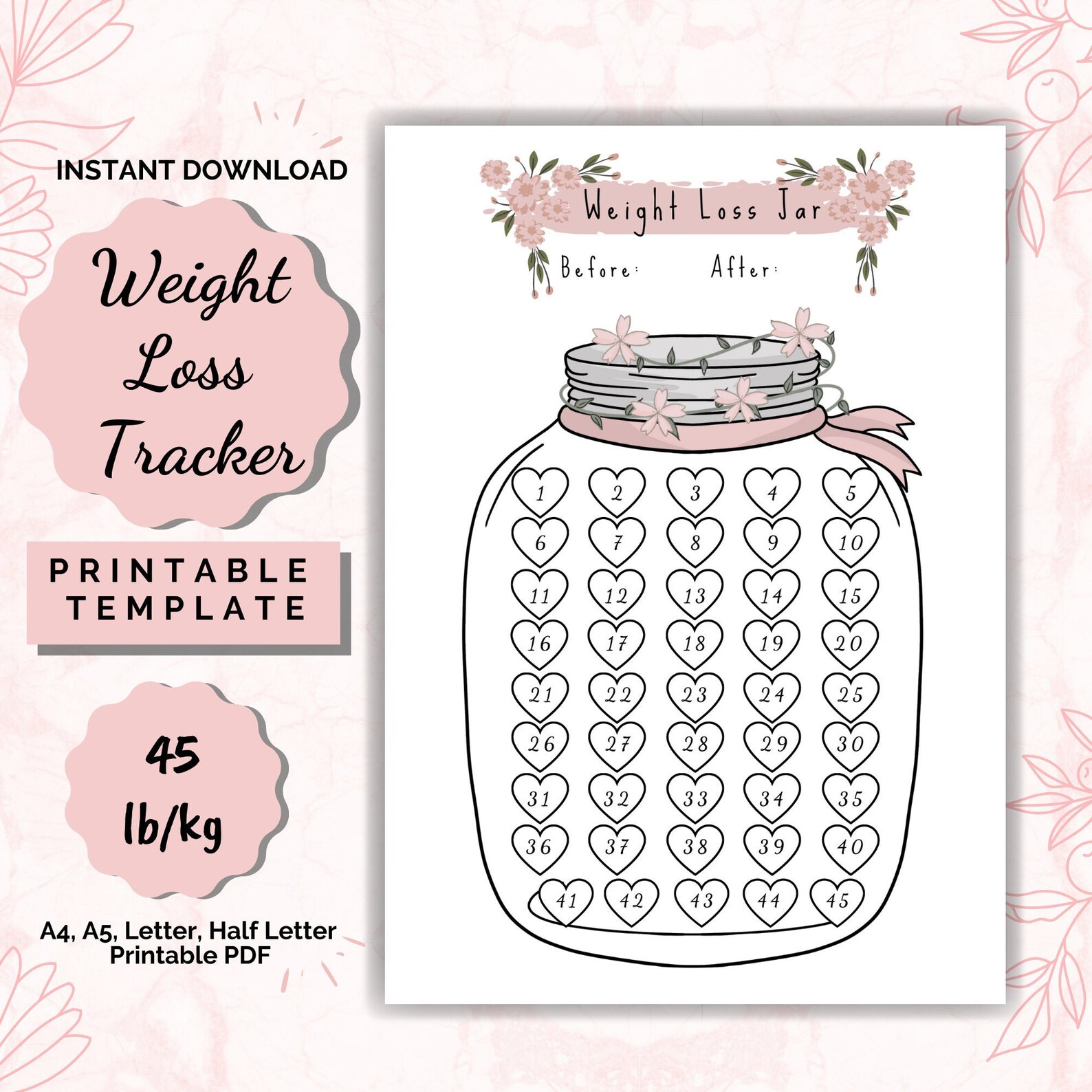 Weight Loss Jar 45 Lb/kg Printable Weight Loss Chart Weight Etsy UK