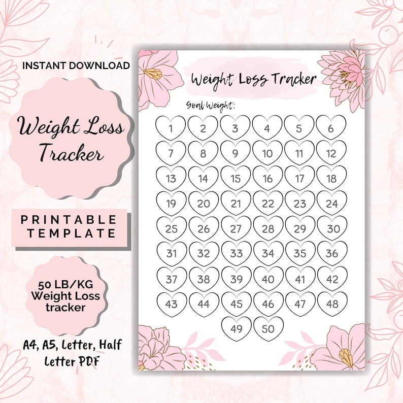 Weight Loss Tracker Printable 50 Lb/kg Weight Loss Chart Etsy
