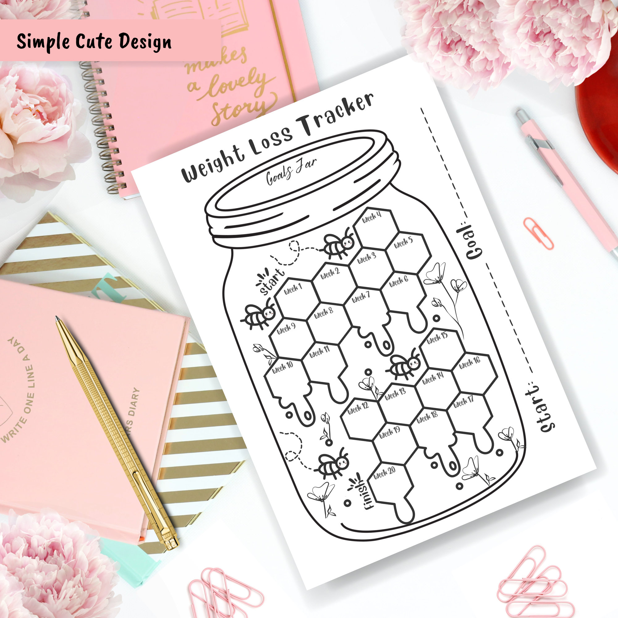 20 Week Weight Loss Tracker Printable, Motivational Jar Chart (digital ...