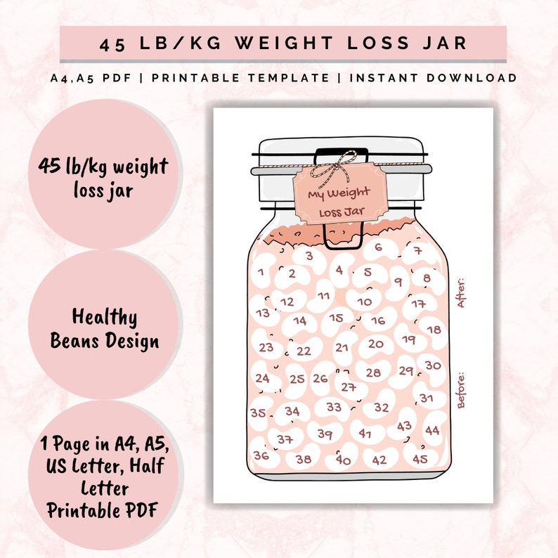 Weight Loss Jar 45 Lb/kg Printable Weight Loss Chart Weight Etsy