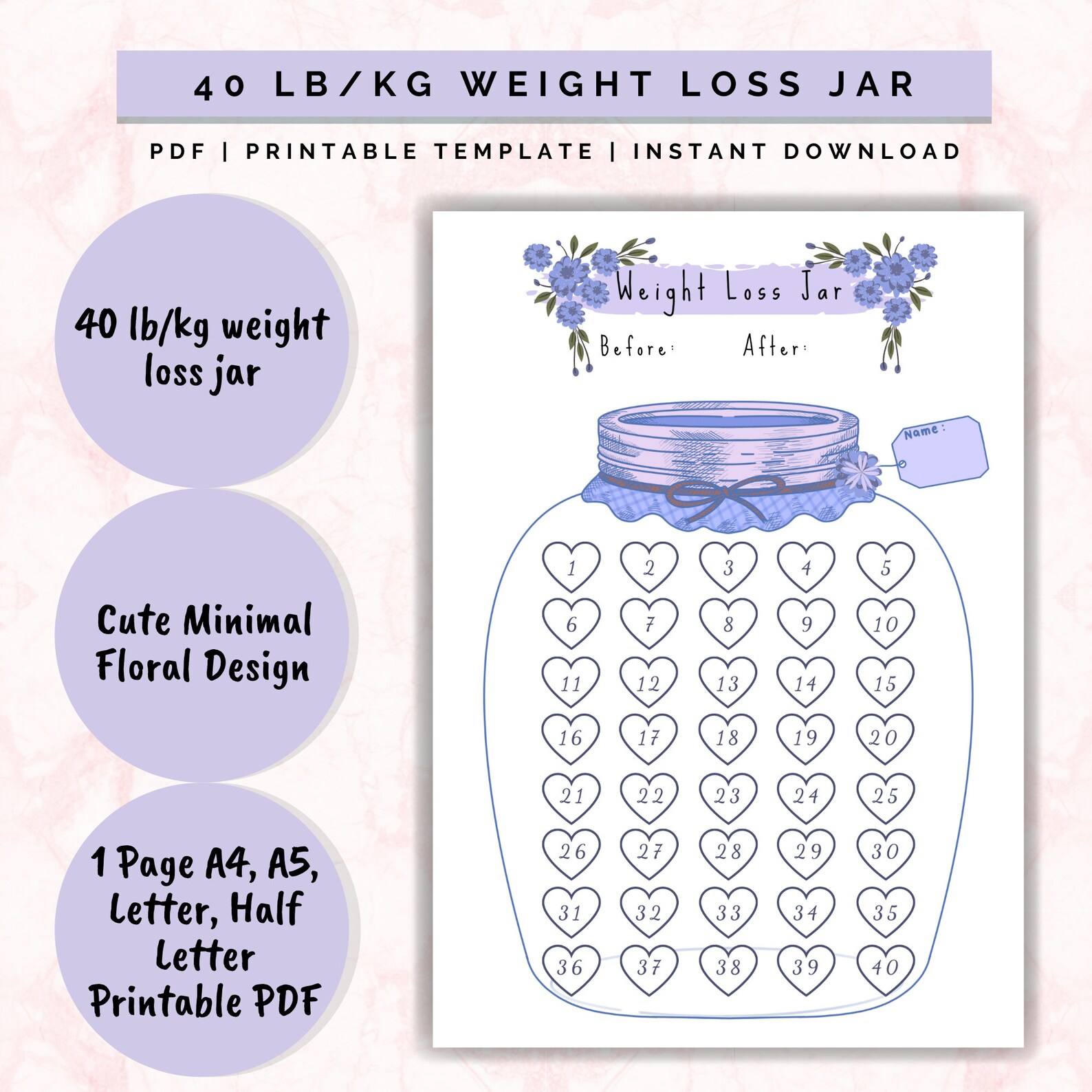 Weight Loss Jar 40 Lb kg Printable Weight Loss Chart Weight Etsy