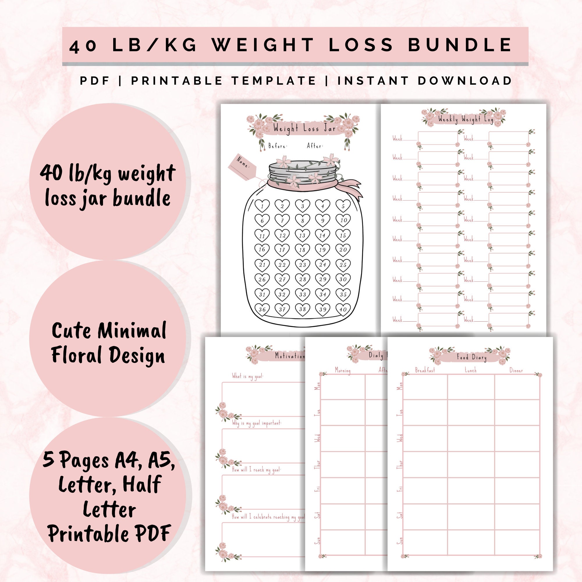 Weight Loss Jar 40 Lb/kg Bundle Printable, Weight Loss Chart, Weight ...