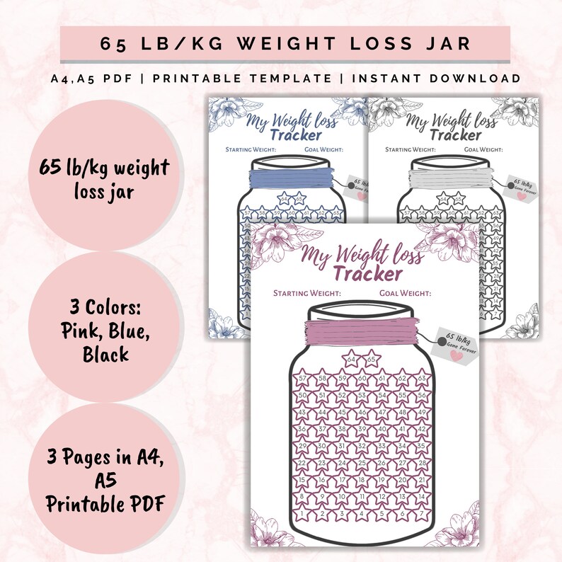 Weight Loss Jar 65 Lb/kg, Weight Loss Tracker, Weightloss Planner ...