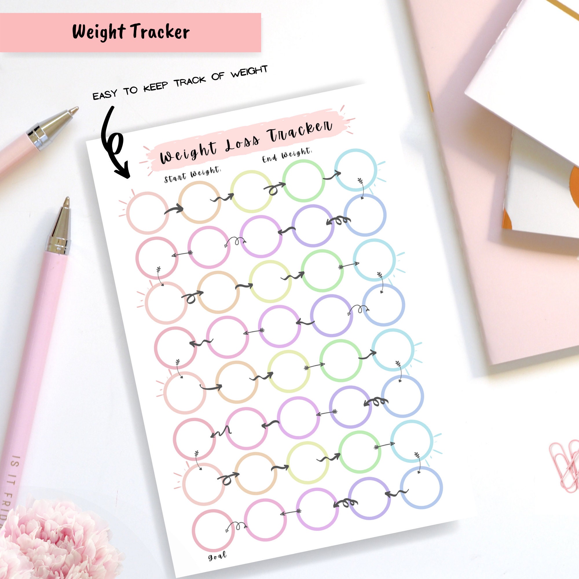 Weight Loss Tracker 40 Weeks, Weight Loss Chart Printable, Motivational ...