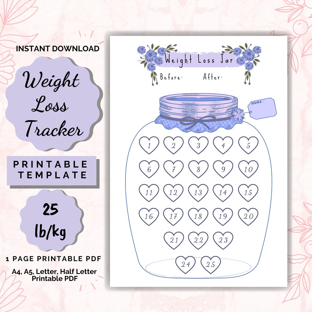 25 lb weight loss jar tracker printable (a4, a5, letter sizes