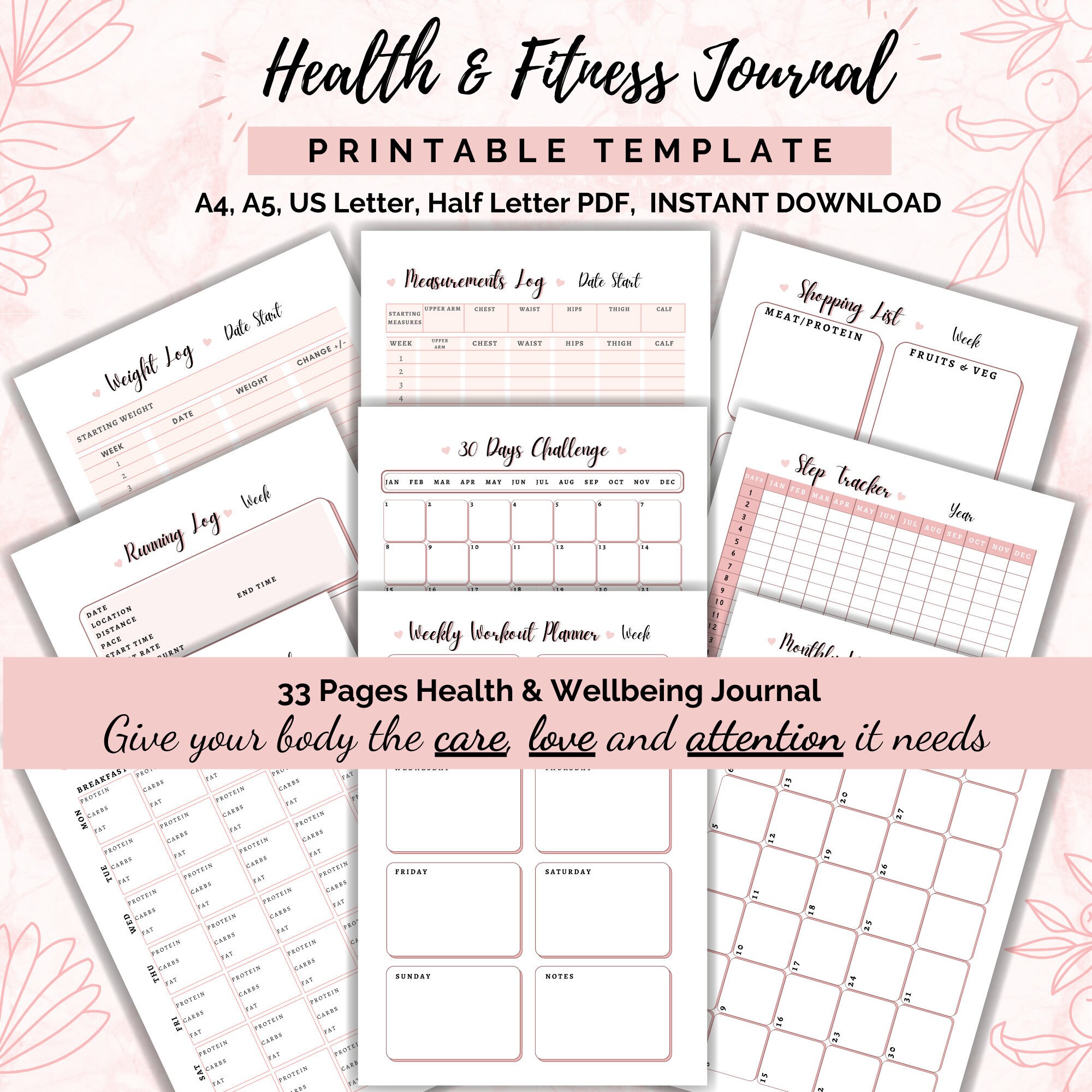 Health and Fitness Journal Health Planner Fitness Planner Etsy UK