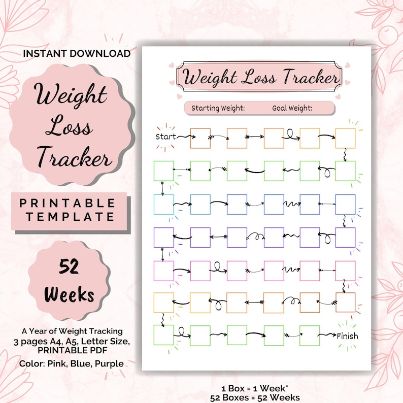 Buy Weight Loss Tracker Printable 52 Weeks Weight Loss Chart Online in ...