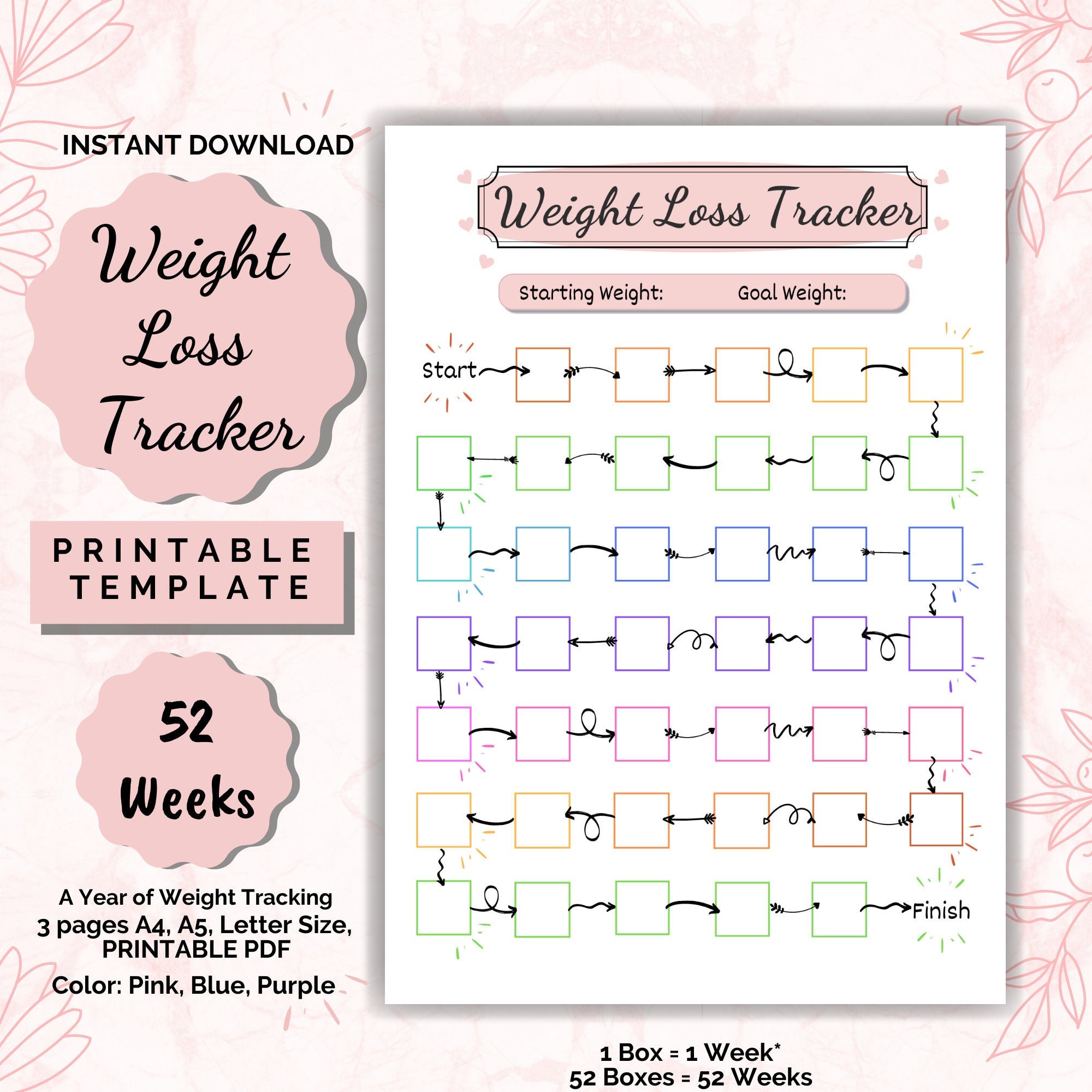 Weight Loss Tracker Printable 52 Weeks Weight Loss Chart - Etsy UK