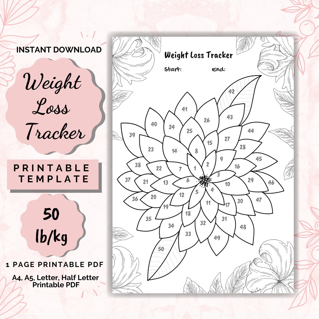 Weight Loss Tracker 50 Lb/kg Printable, Weight Loss Chart Motivational