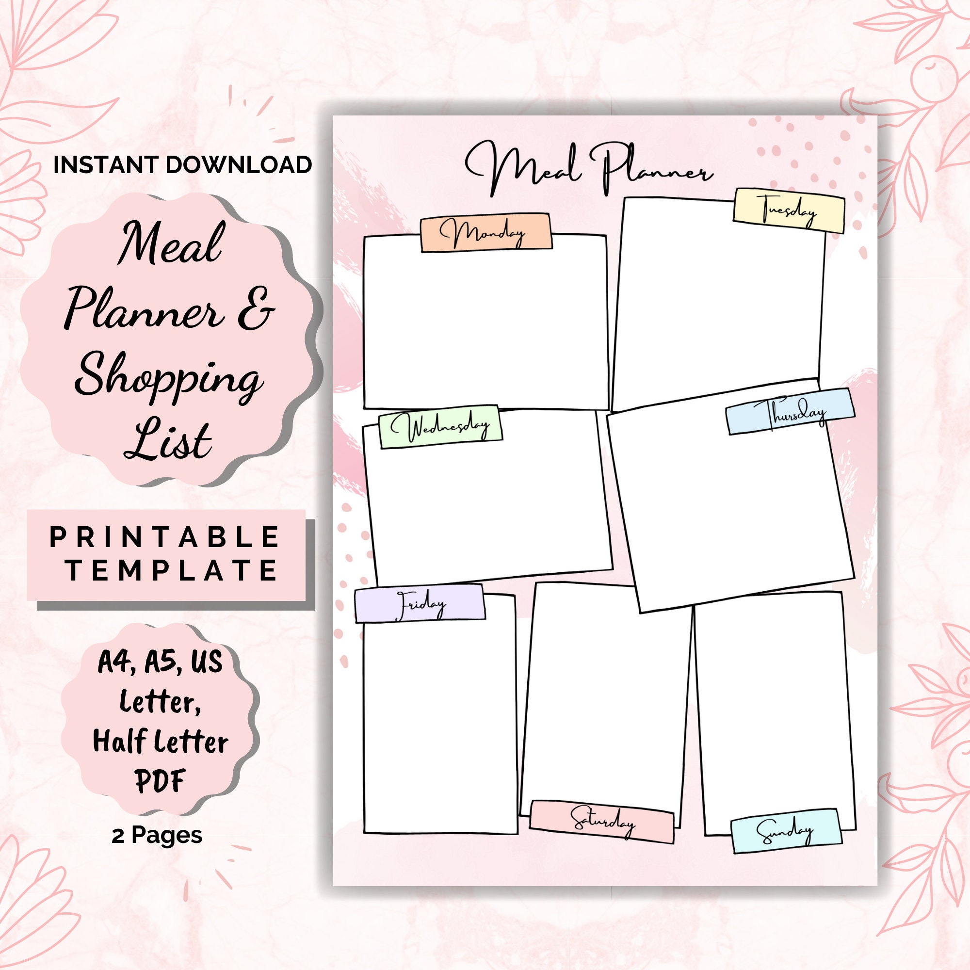 Weekly Meal Planner Weekly Meal Plan Weekly Food Diary - Etsy