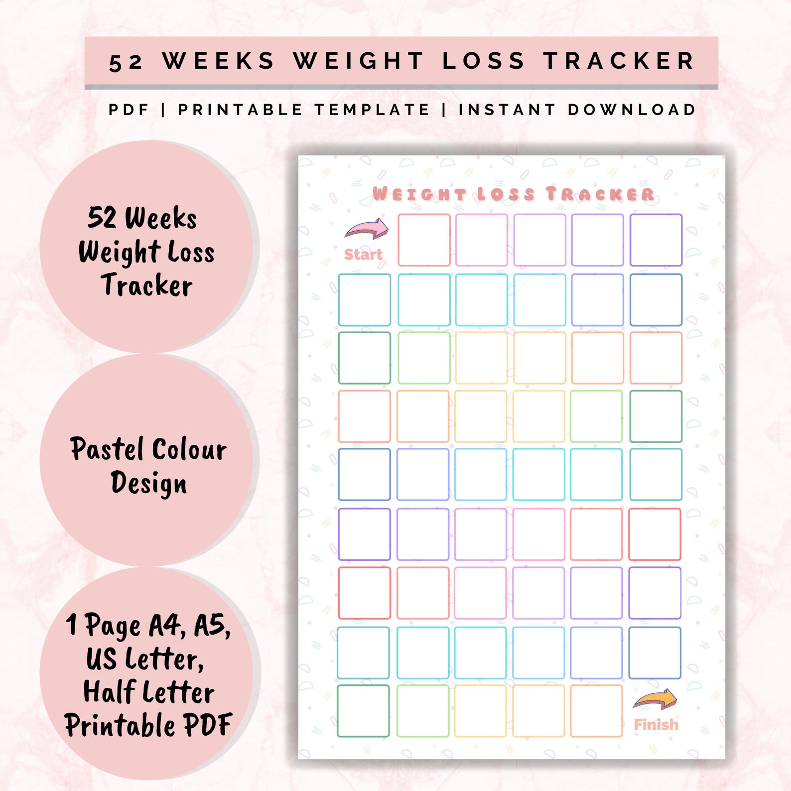Weight Loss Tracker 52 Weeks, Weight Loss Chart Printable, Motivational ...