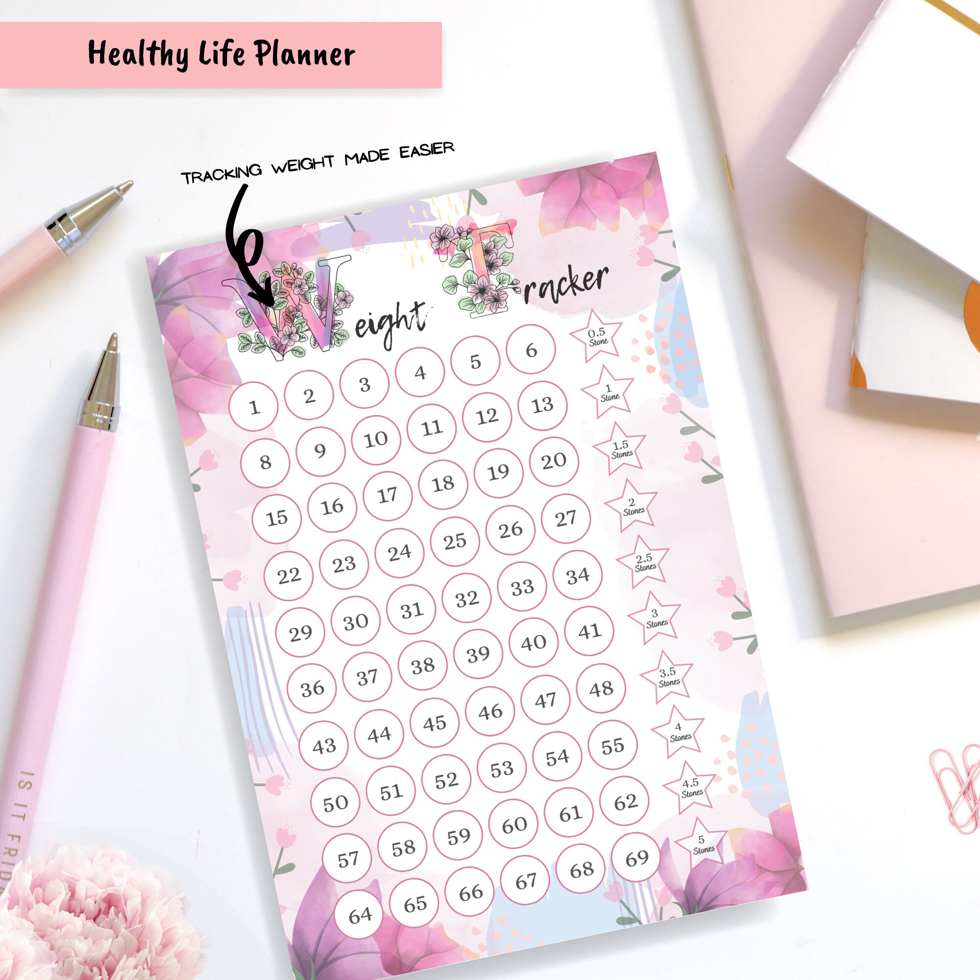 Weight Loss Tracker 5 Stones / 70lbs Motivational chart Etsy 日本