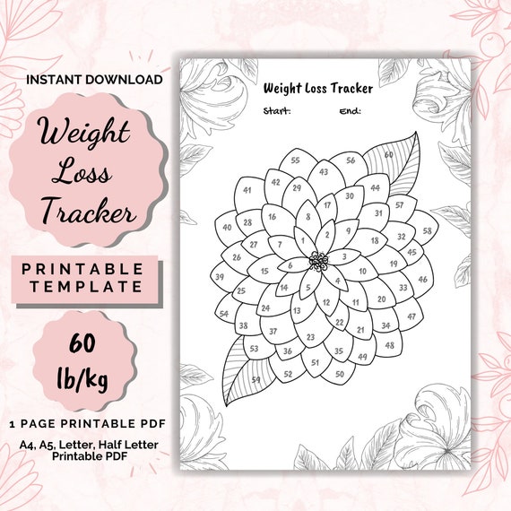 weight loss tracker 60 lb kg printable weight loss chart etsy israel