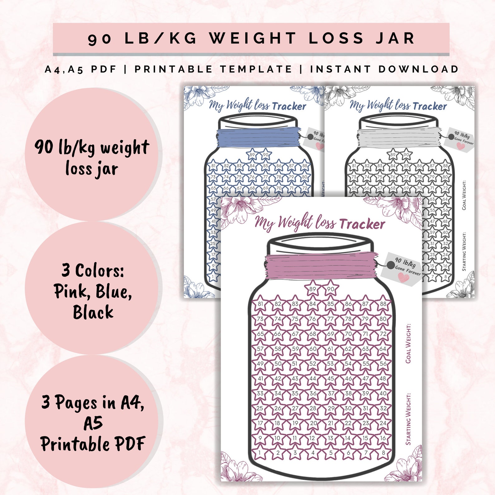 Weight Loss Jar Tracker 90 Lb/kg Printable Weight Loss Chart Etsy