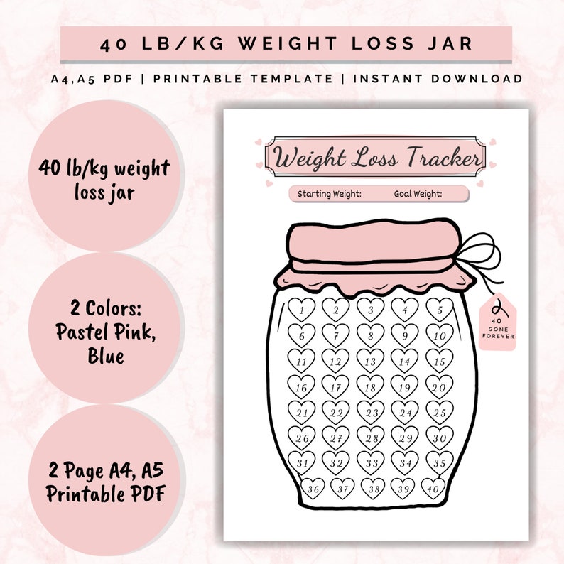 Weight Loss Jar 40 lb/kg Weight Loss Tracker Weightloss Etsy