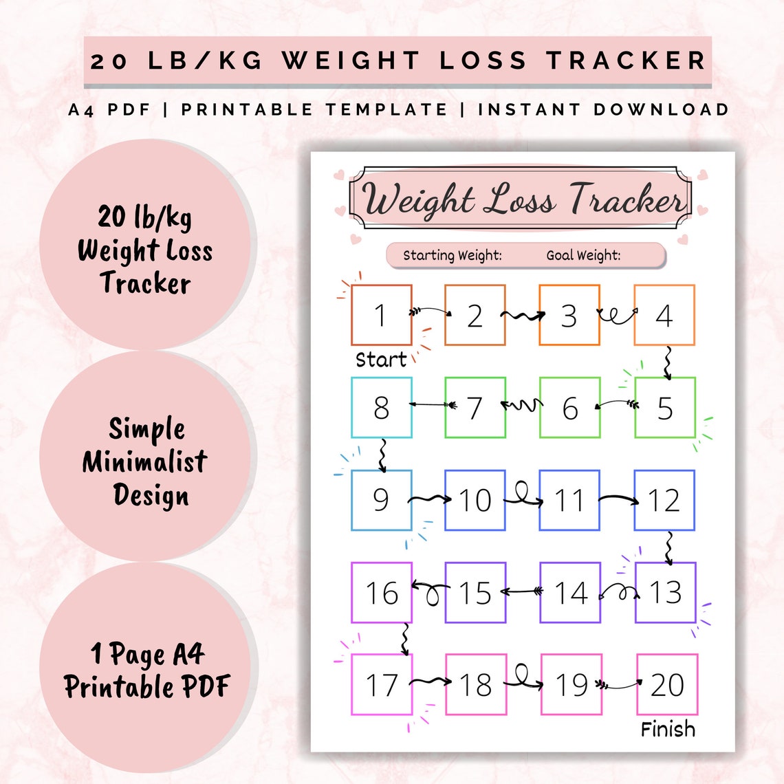 Weight Loss 20 Lb/kg Weight Loss Tracker Weightloss Planner Etsy