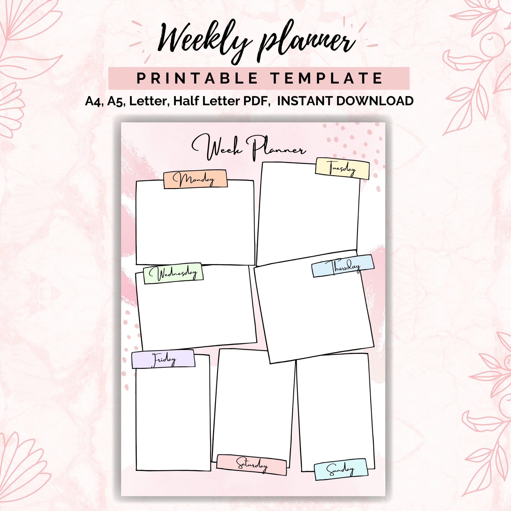 Weekly Planner, Weekly Tracker, Weekly Organizer, Weekly Schedule ...