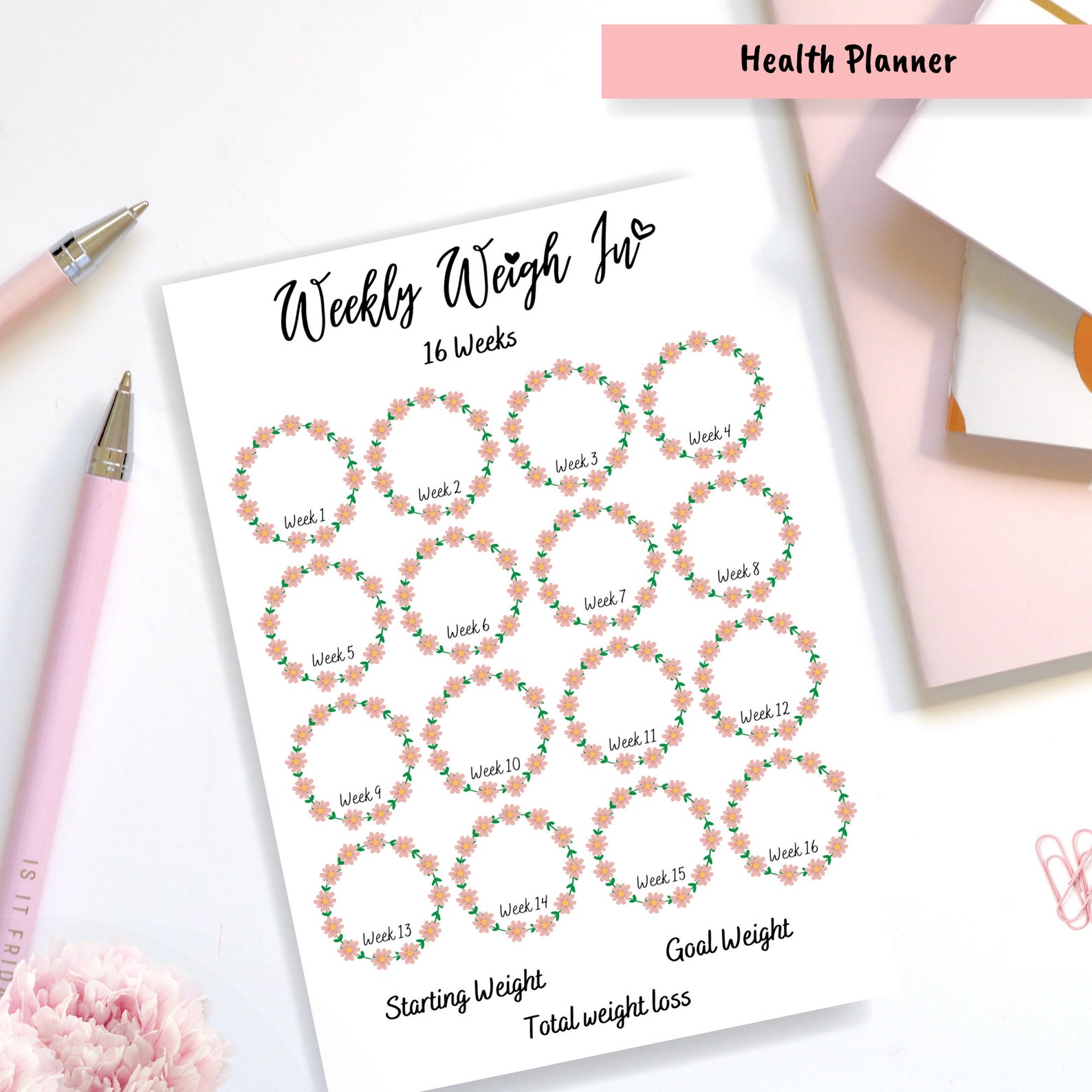Weight Loss Tracker Printable 16 Weeks Weight Loss Chart Etsy UK