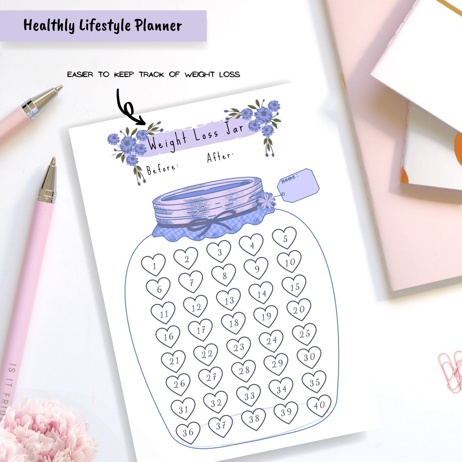 Weight Loss Jar 40 Lb kg Printable Weight Loss Chart Weight Etsy
