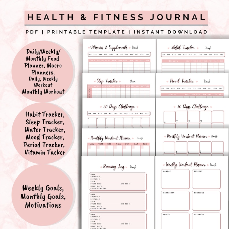 Health and Fitness Journal Health Planner Fitness Planner Etsy UK