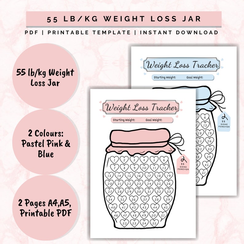 Weight Loss Jar 55 lb/kg, Weight Loss Tracker, Weightloss planner, weight loss printable, Weight Loss Chart image 2