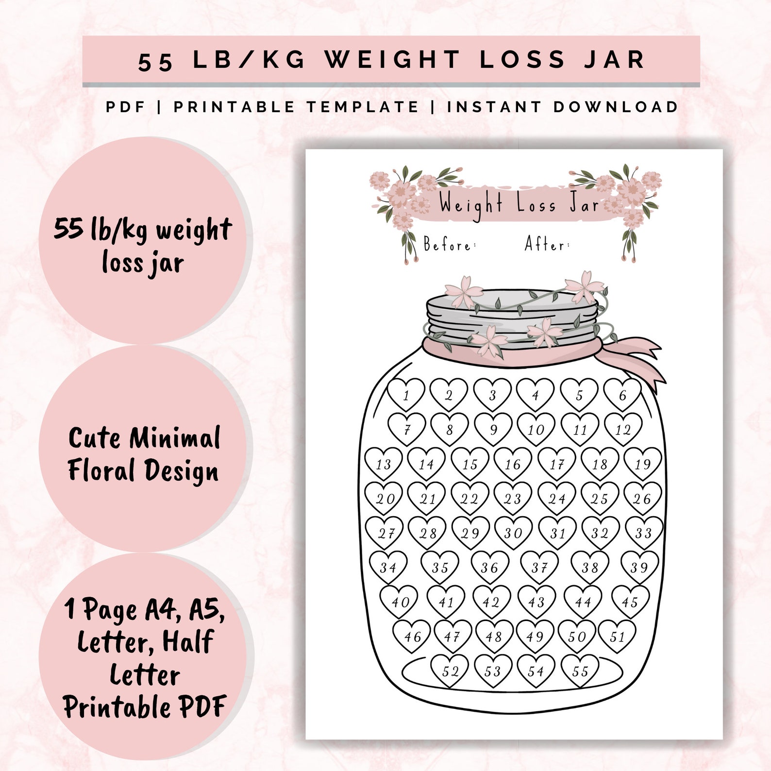 Weight Loss Jar 55 Lb kg Printable Weight Loss Chart Weight Etsy