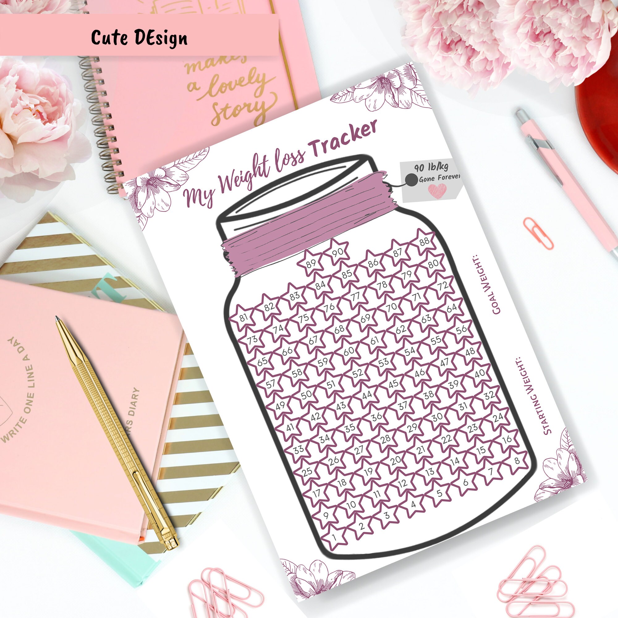 Weight Loss Jar Tracker 90 Lb/kg Printable Weight Loss Chart Etsy