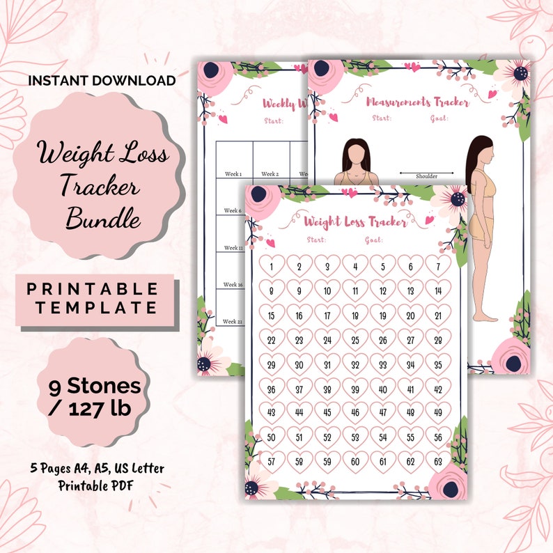 Weight Loss Tracker 9 Stones Printable 127 Lb Weight Loss - Etsy