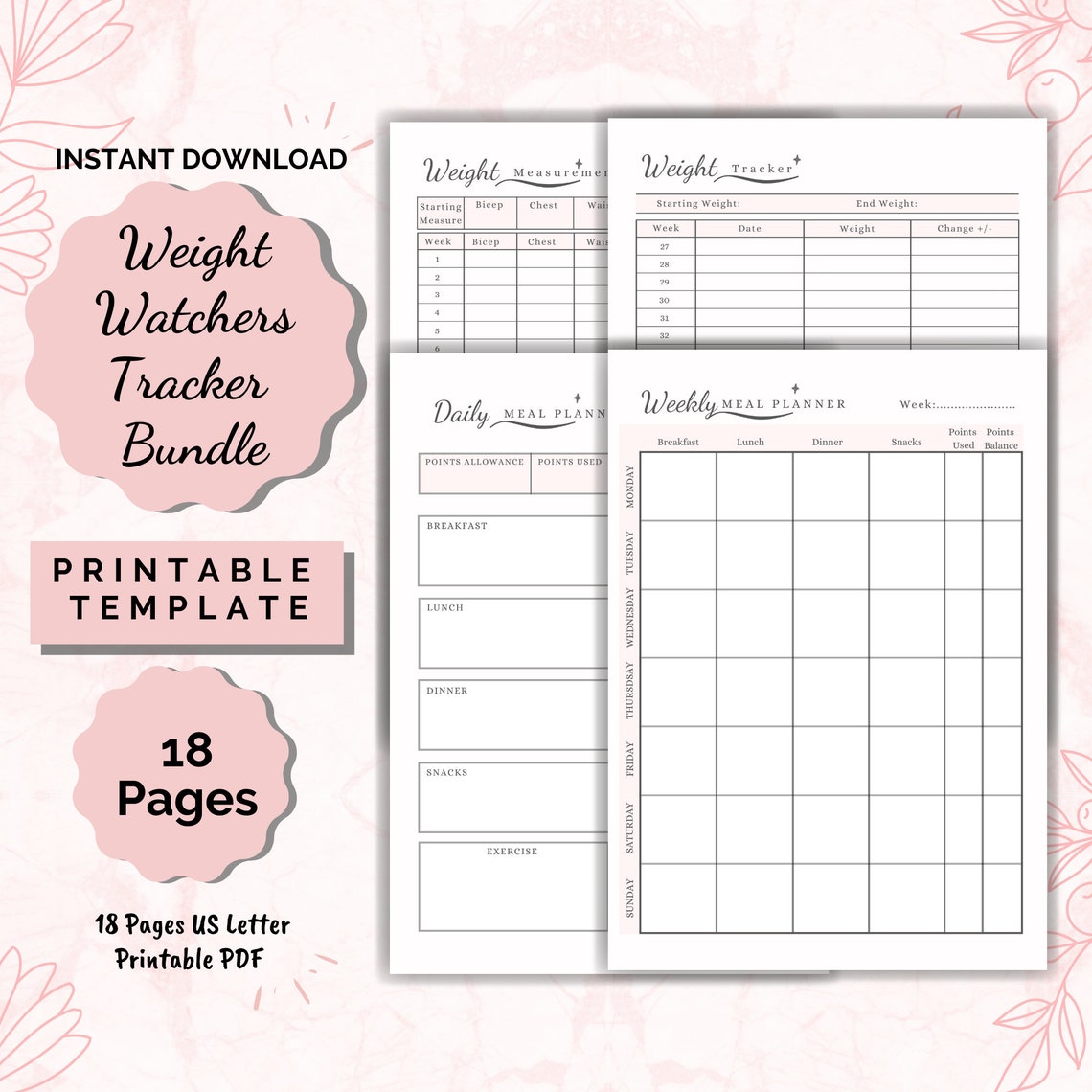 Weight Watchers Food Diary 52 Weeks Weight Loss Tracker WW Etsy