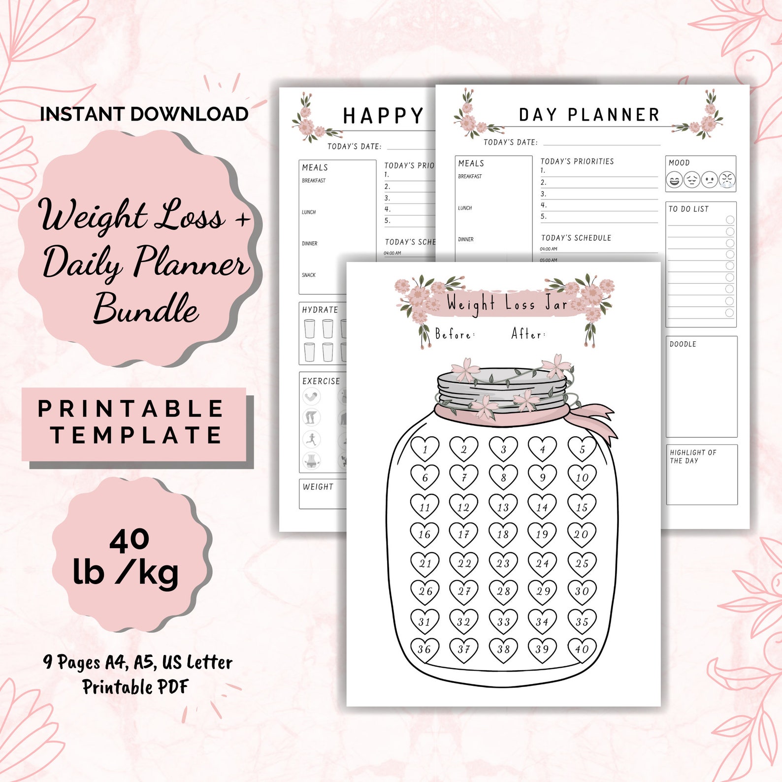 Weight Loss Jar 40 Lb/kg Printable, Weight Loss Chart, Weight Loss ...