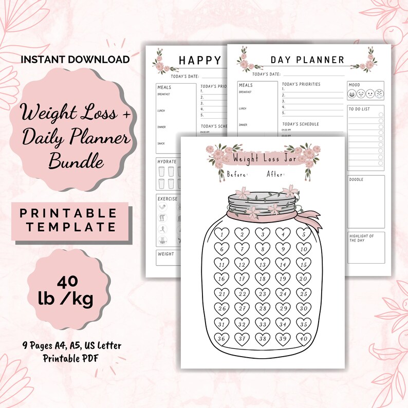 Weight Loss Jar 40 Lb/kg Printable, Weight Loss Chart, Weight Loss