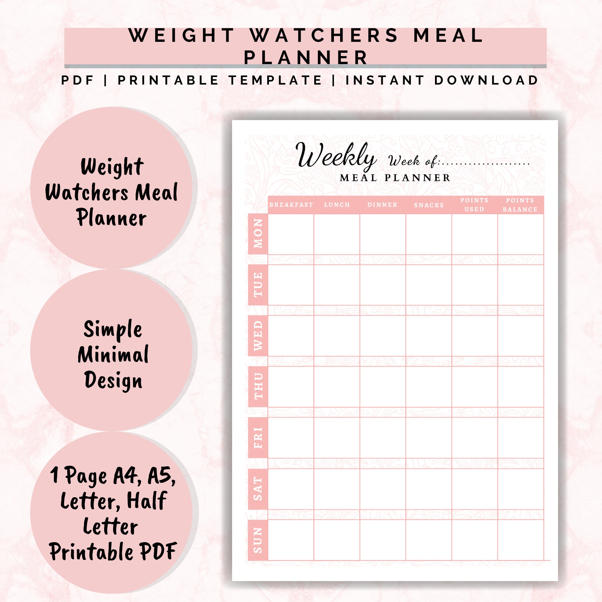 Weight Watchers Meal Planner food diary Weekly Meal Plan - Etsy Nederland