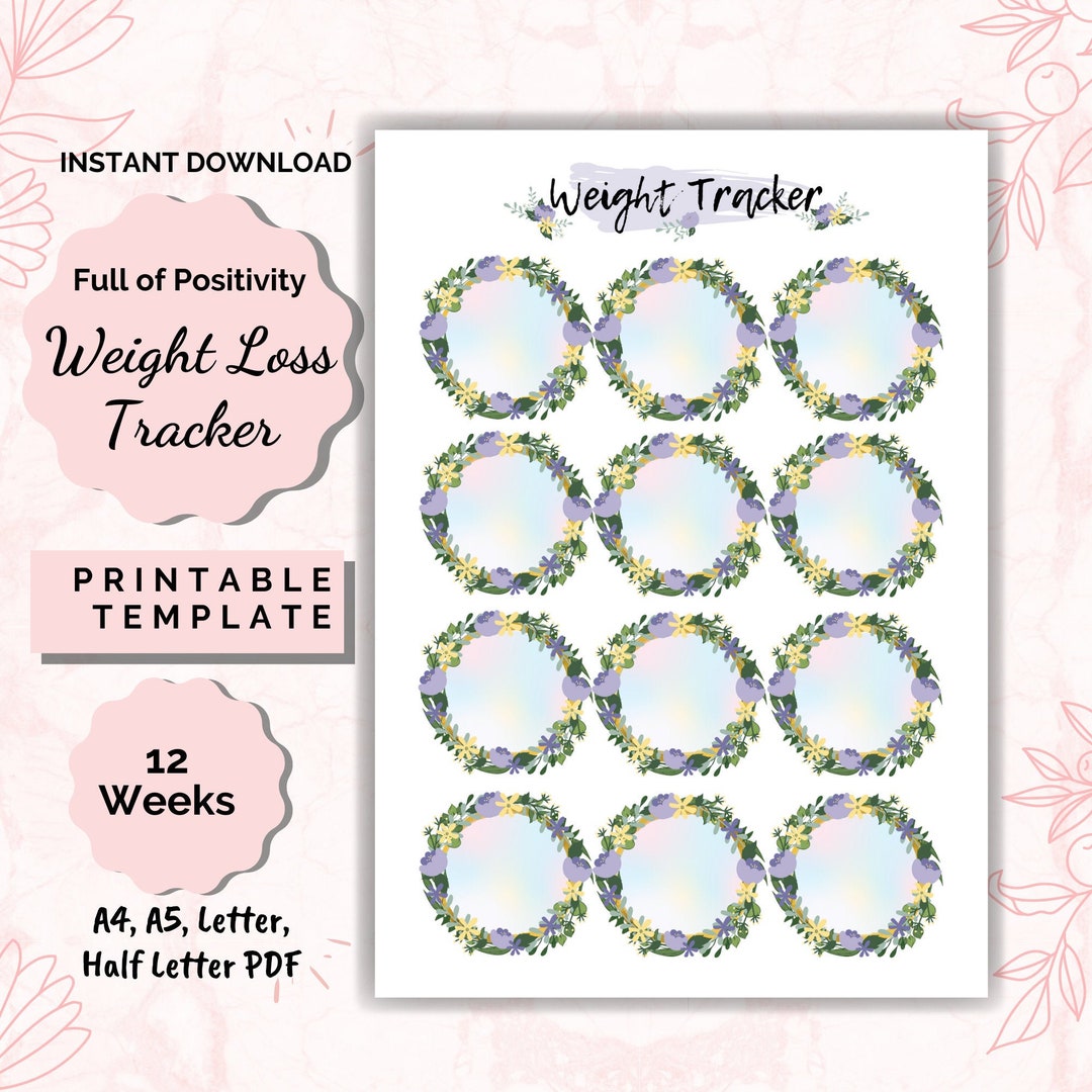 Weight Loss Tracker 12 Weeks Weight Loss Chart Motivational - Etsy