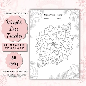 Gewichtsverliestracker 60 pound/kg afdrukbaar, gewichtsverliesgrafiek motiverend, dagboek voor gewichtsverlies, direct downloaden